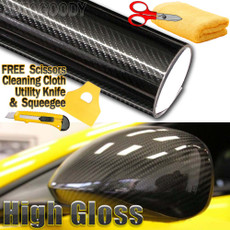 5D Premium HIGH GLOSS Black Carbon Fiber Vinyl Wrap Bubble Free Air Release