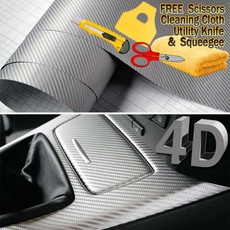 Premium 4D Semi-Gloss SILVER Carbon Fiber Vinyl Film Wrap Bubble Free Air Release